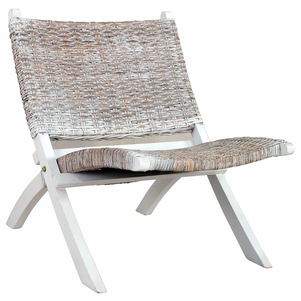 Relaxstuhl Weiß Natur Kubu-Rattan und Massivholz Mahagoni