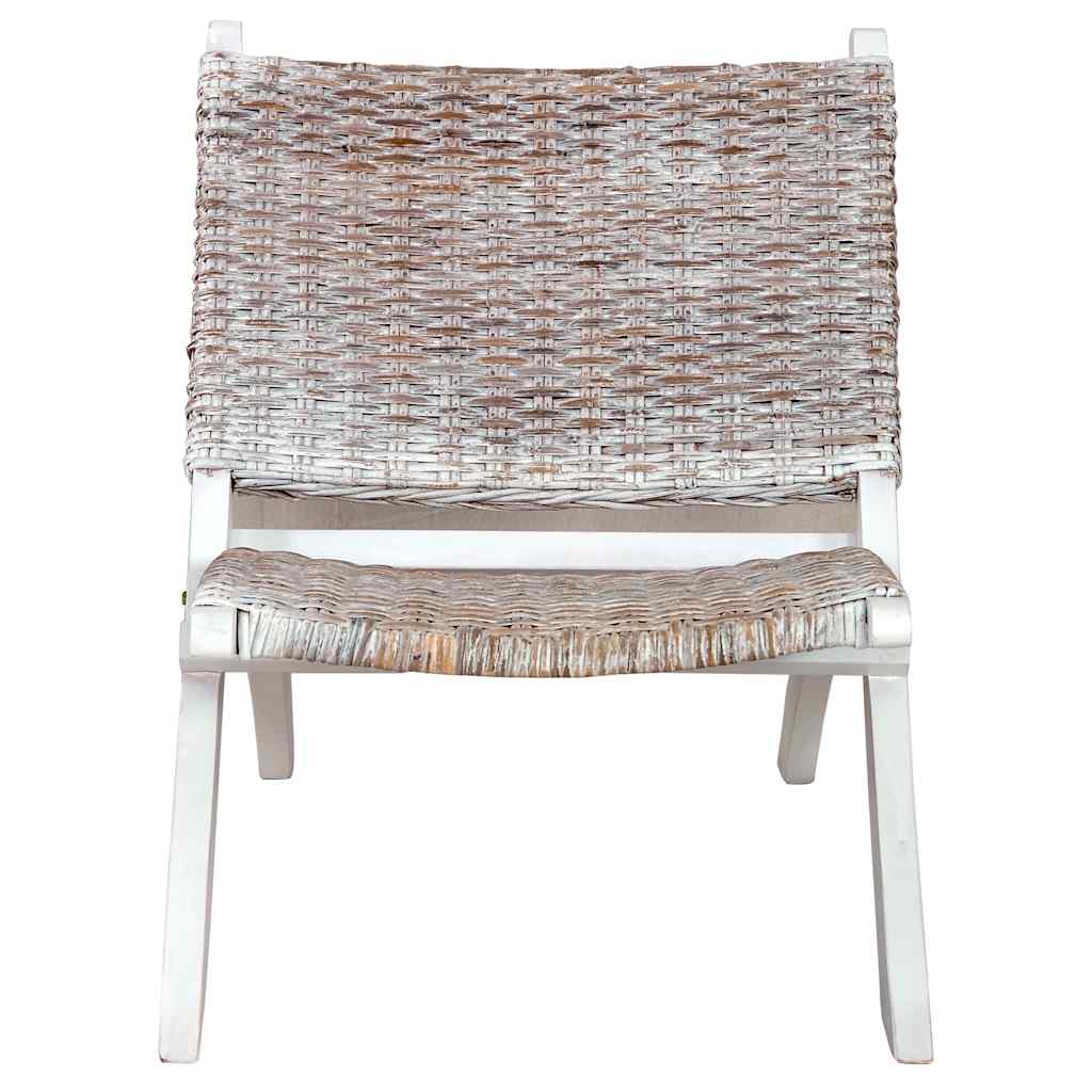 Relaxstuhl Weiß Natur Kubu-Rattan und Massivholz Mahagoni