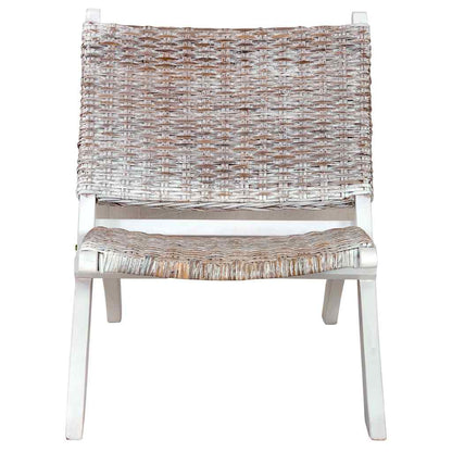 Relaxstuhl Weiß Natur Kubu-Rattan und Massivholz Mahagoni