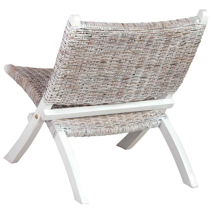 Relaxstuhl Weiß Natur Kubu-Rattan und Massivholz Mahagoni