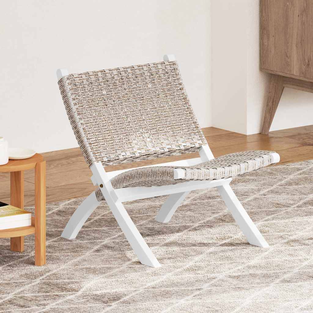Relaxstuhl Weiß Natur Kubu-Rattan und Massivholz Mahagoni