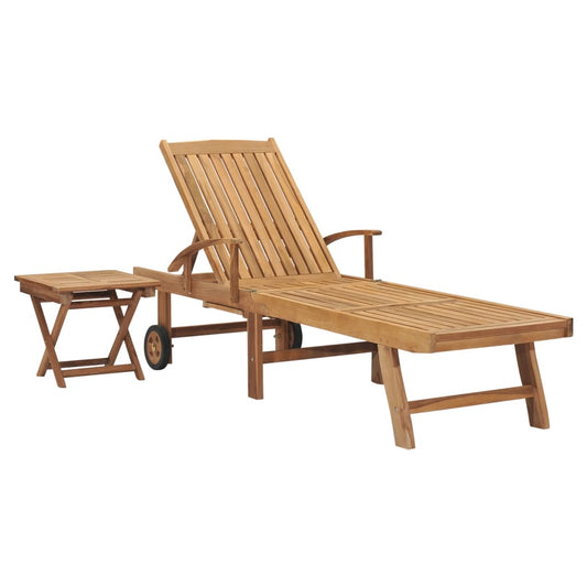 Chaise longue avec table en teck massif