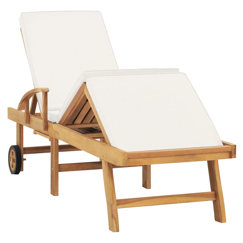 Bain de soleil avec coussin en bois de teck massif crème