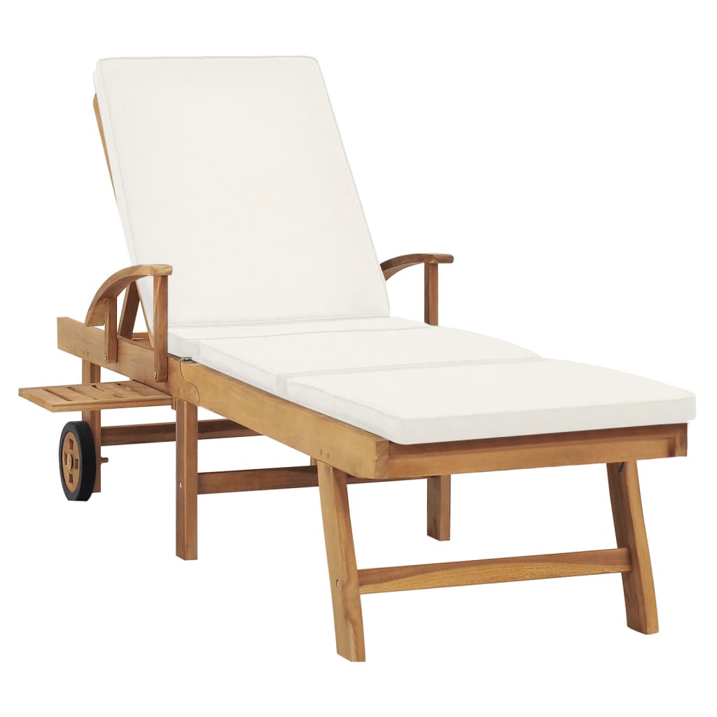 Bain de soleil avec coussin en bois de teck massif crème