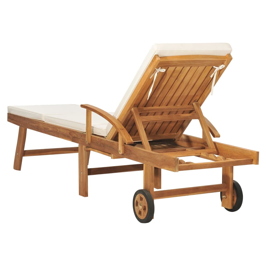 Bain de soleil avec coussin en bois de teck massif crème