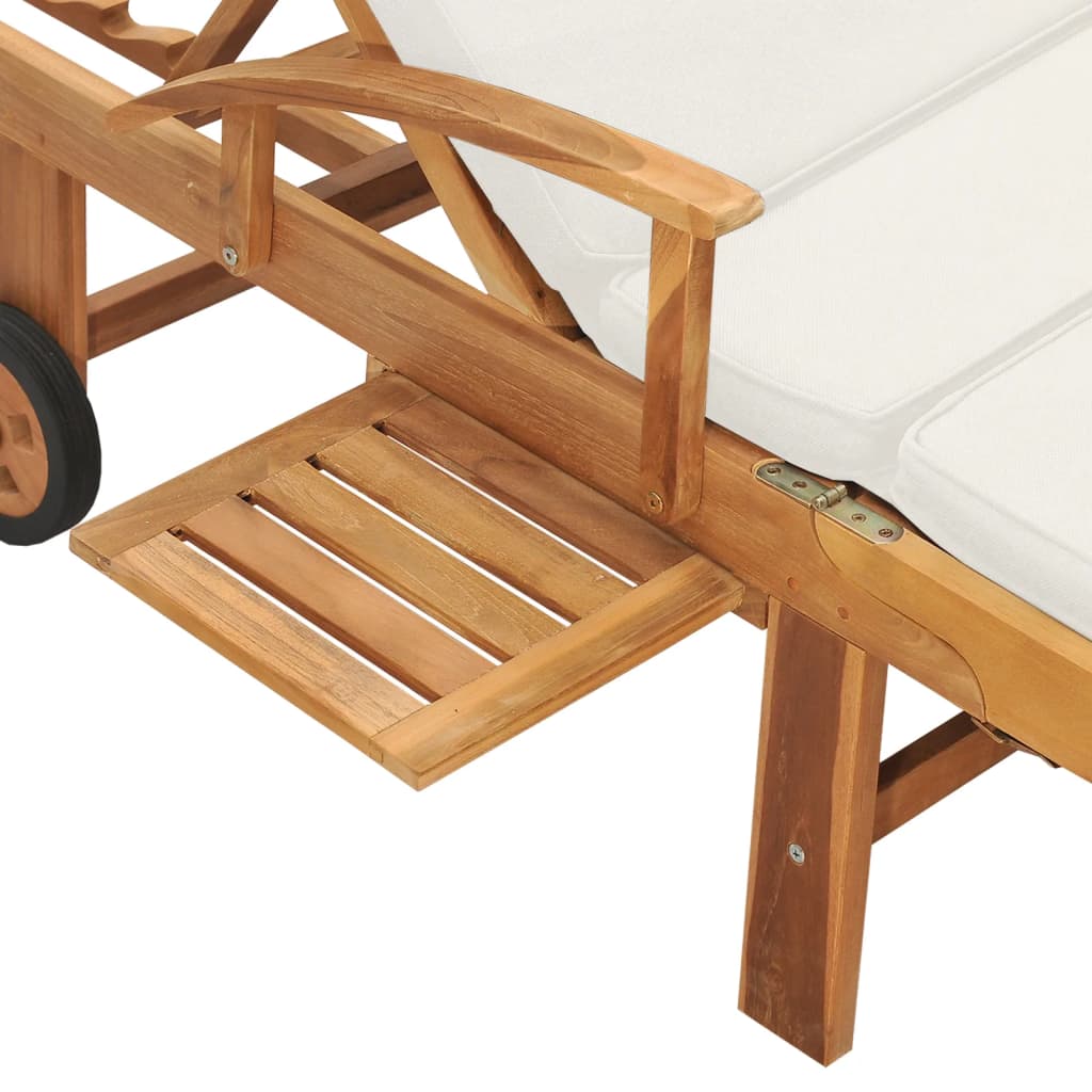 Bain de soleil avec coussin en bois de teck massif crème