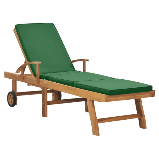 Bain de soleil avec coussin teck massif vert