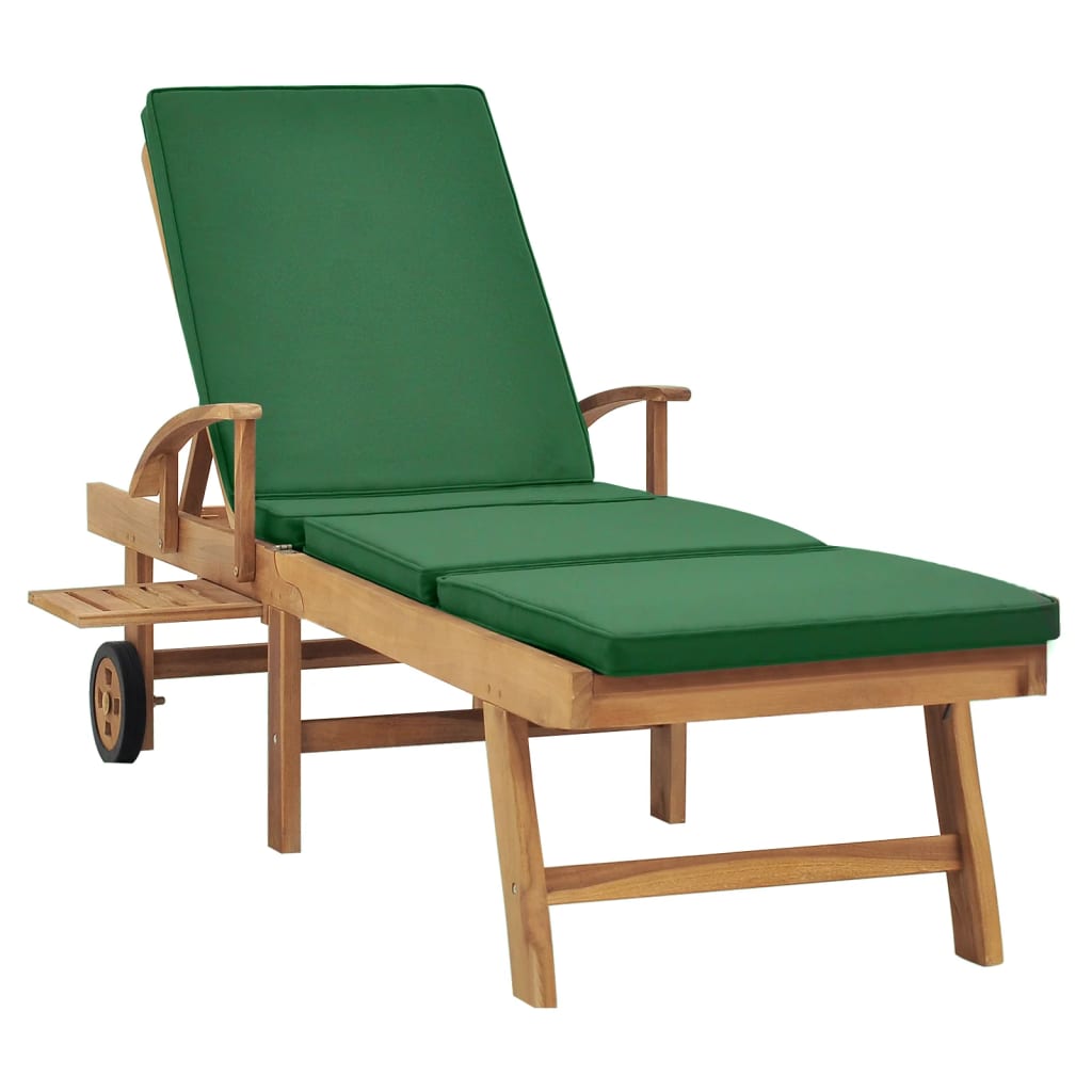 Bain de soleil avec coussin teck massif vert