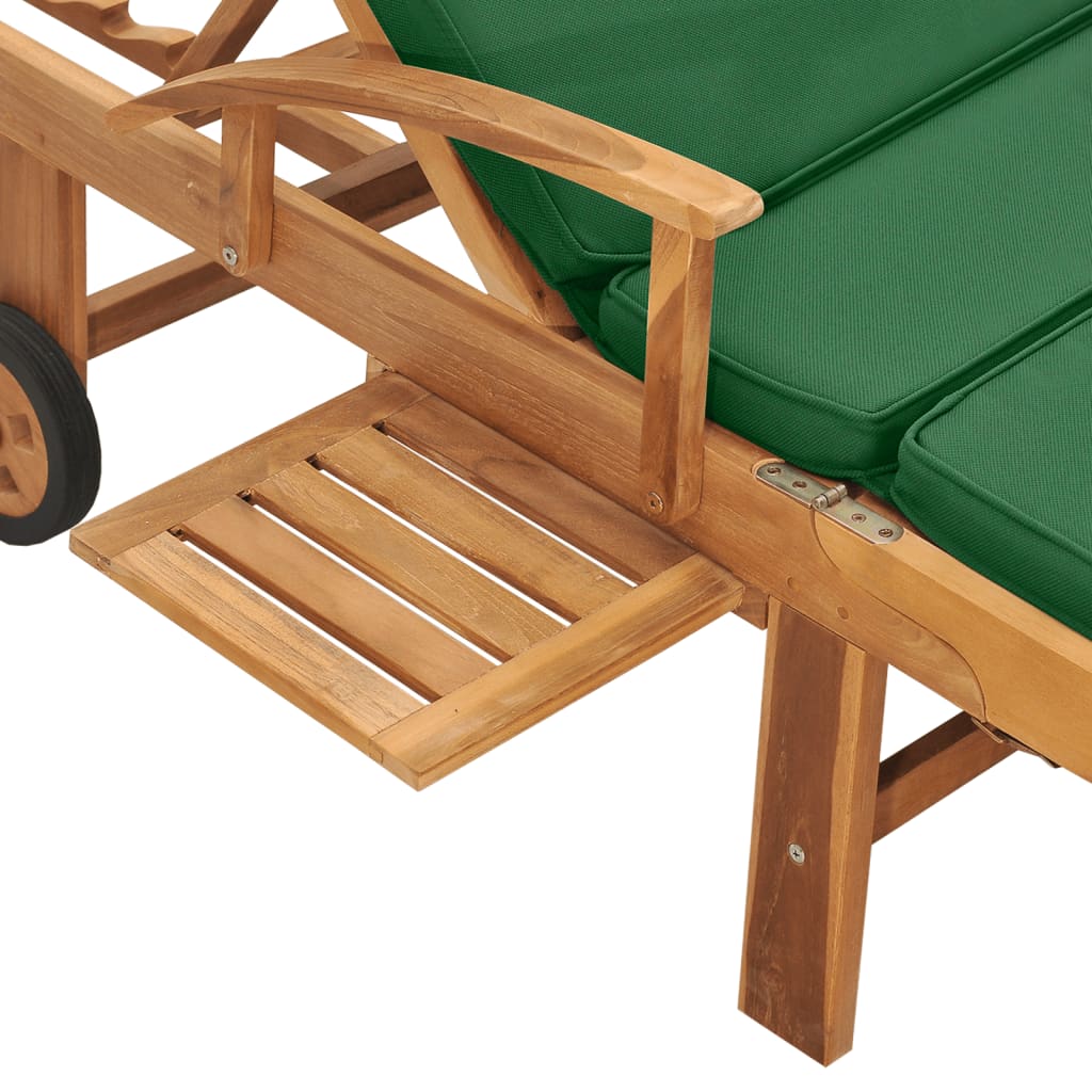 Bain de soleil avec coussin teck massif vert