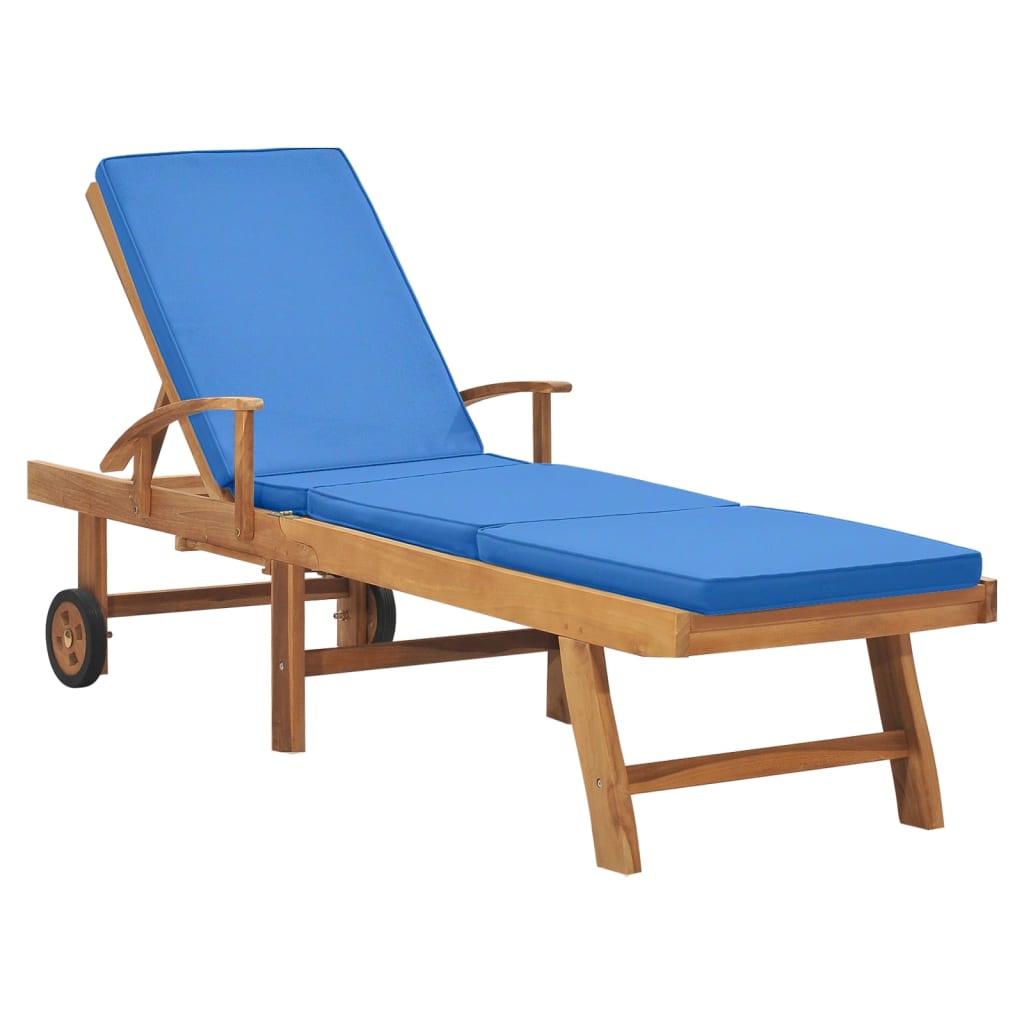 Bain de soleil avec coussin teck massif bleu