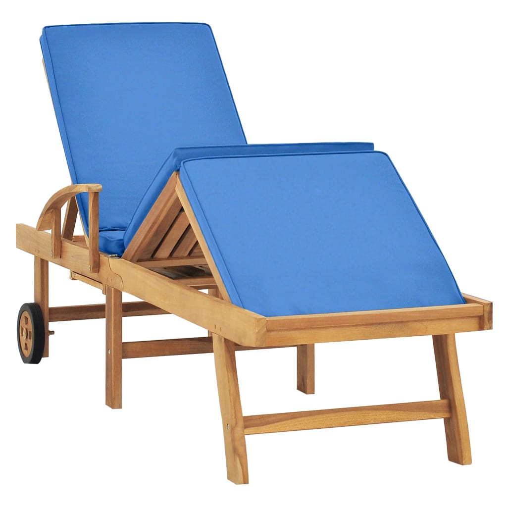 Bain de soleil avec coussin teck massif bleu