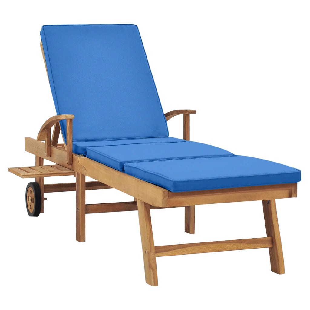 Bain de soleil avec coussin teck massif bleu