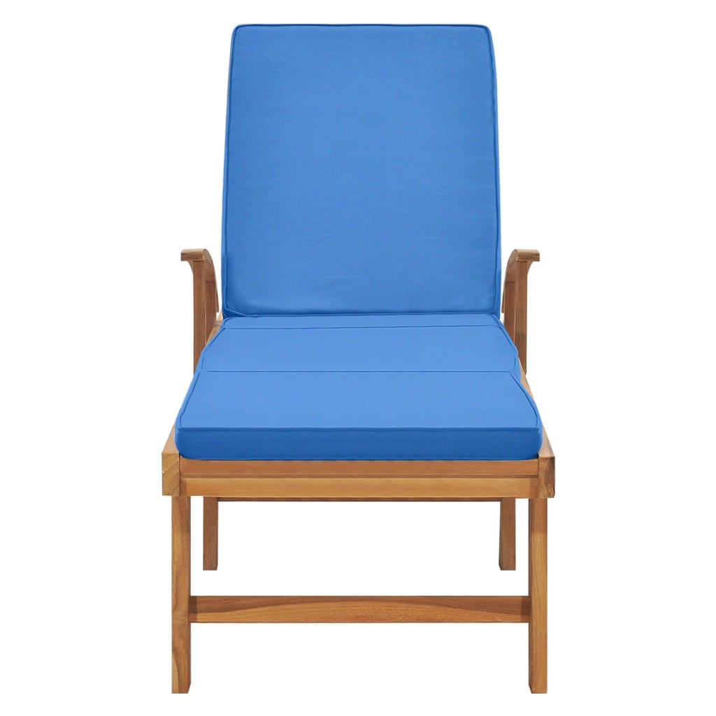 Bain de soleil avec coussin teck massif bleu