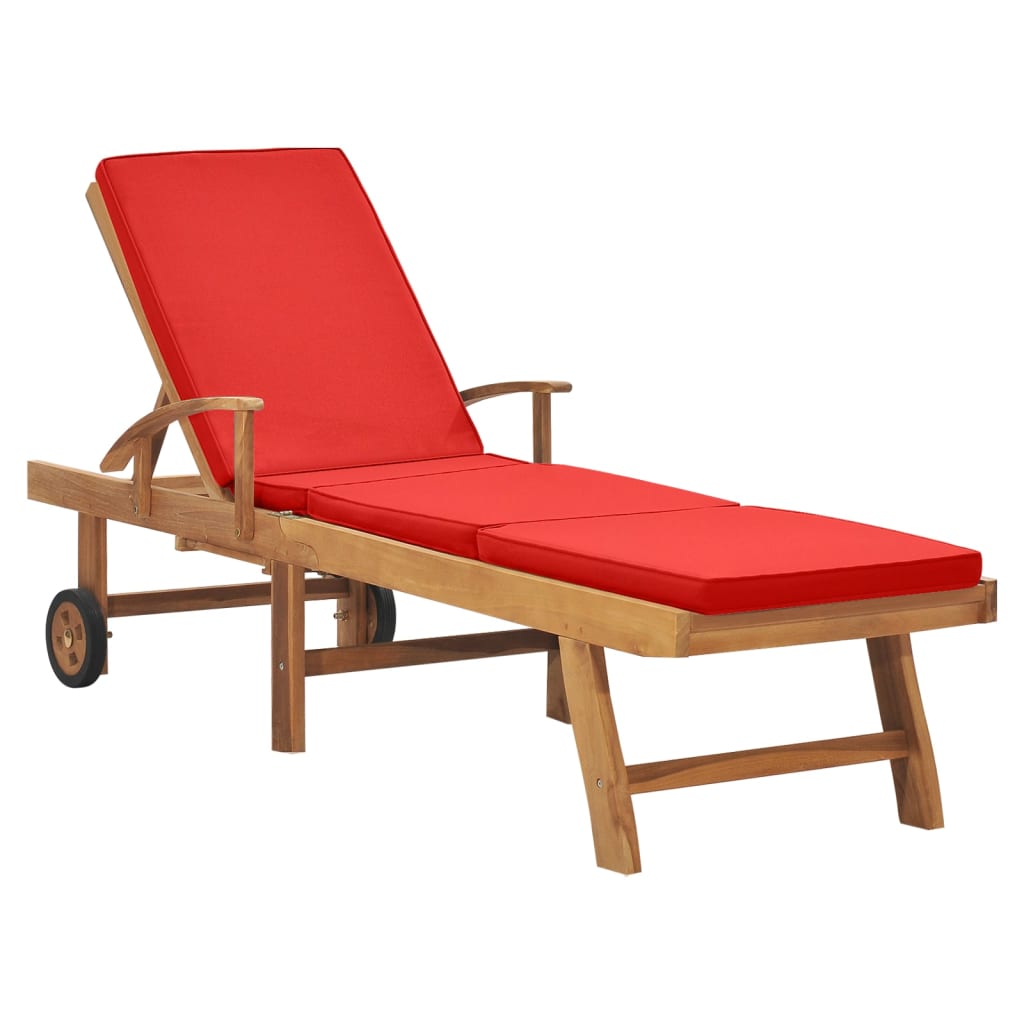 Bain de soleil avec coussin teck massif rouge