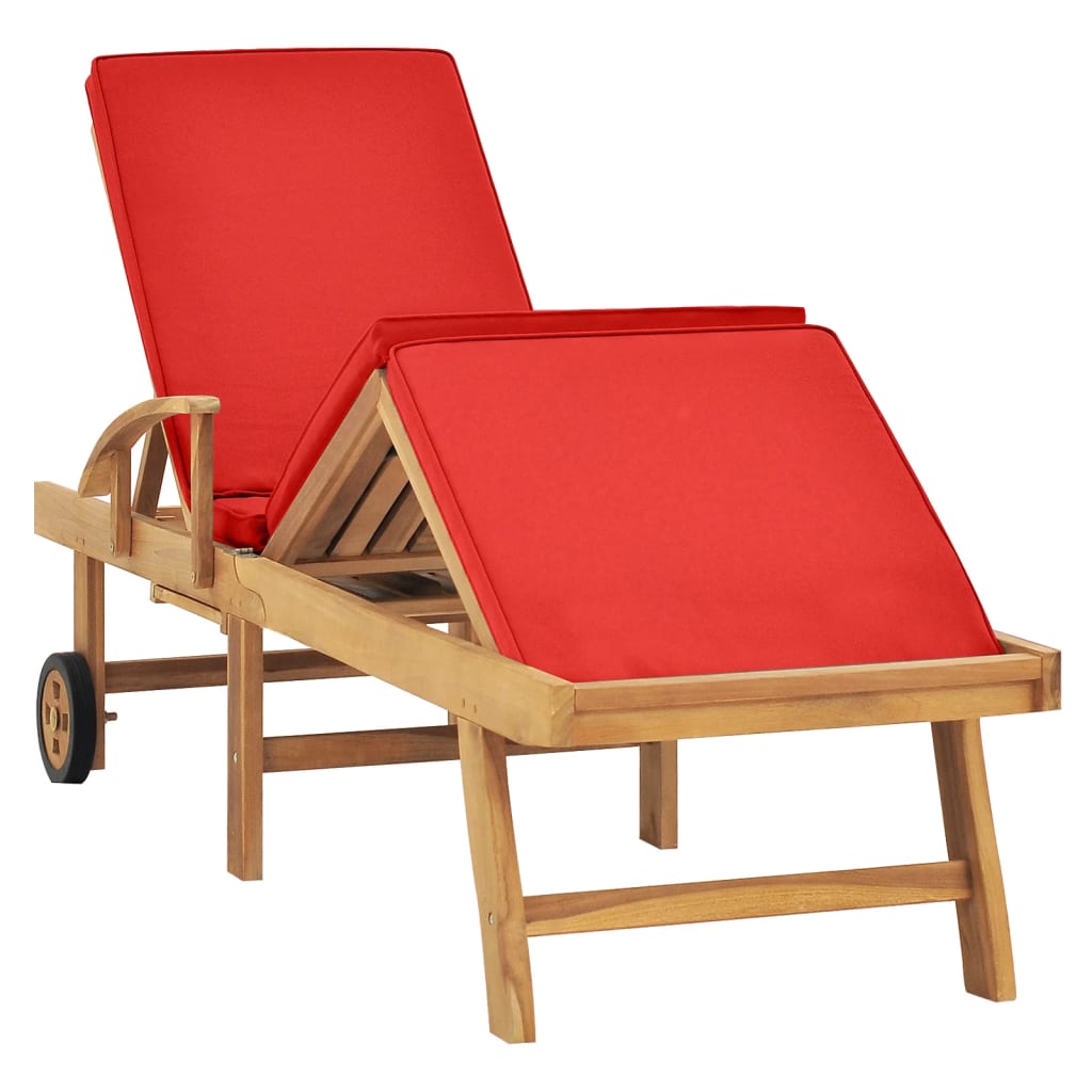 Bain de soleil avec coussin teck massif rouge