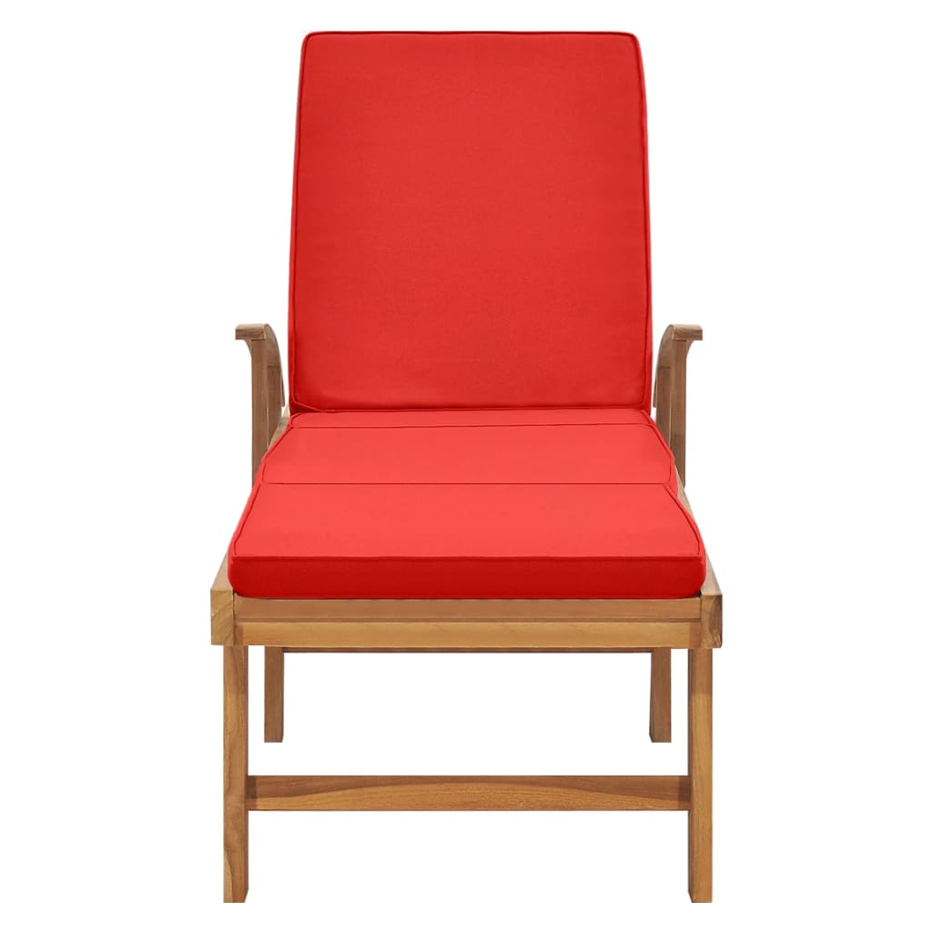 Bain de soleil avec coussin teck massif rouge