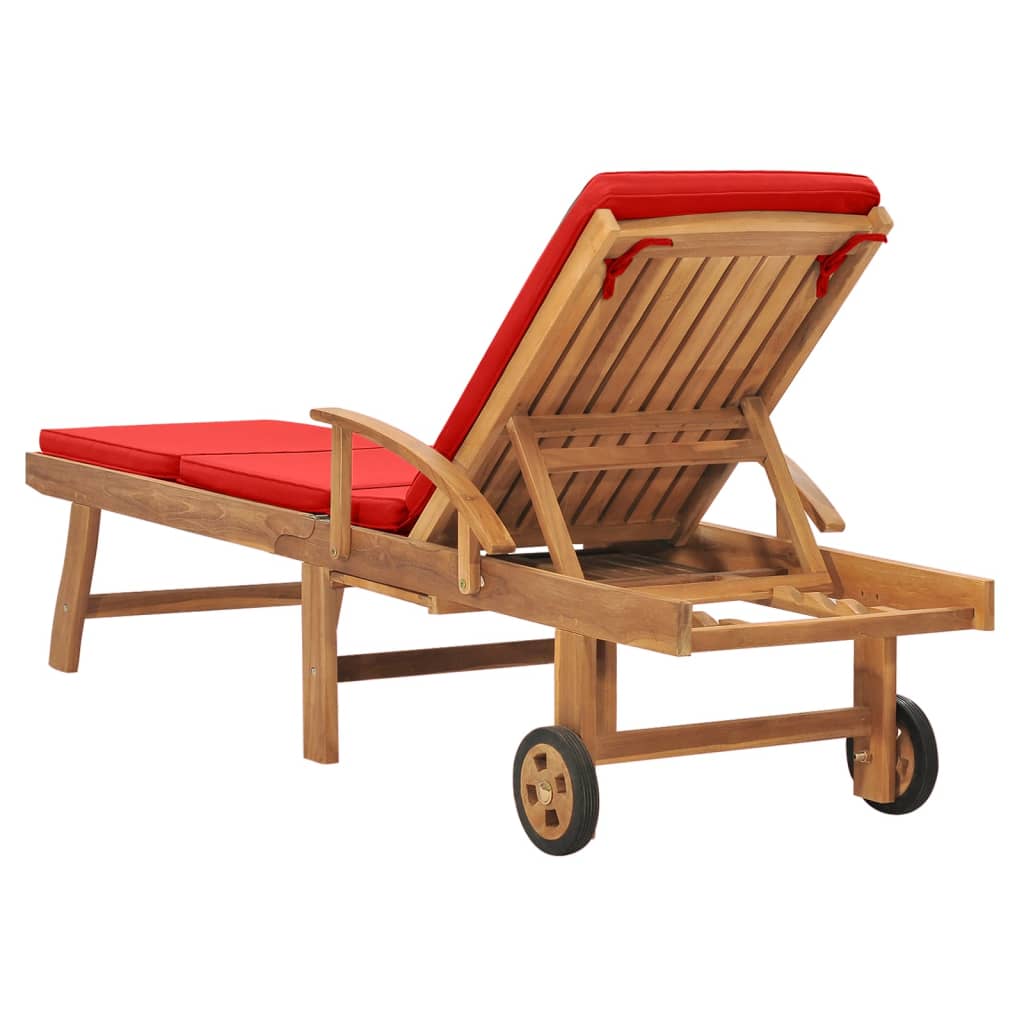 Bain de soleil avec coussin teck massif rouge