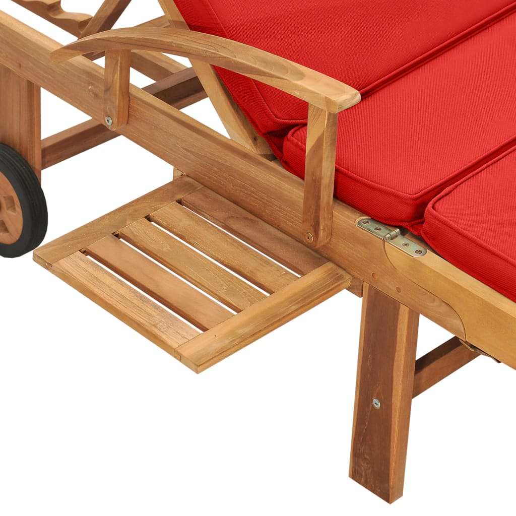 Bain de soleil avec coussin teck massif rouge