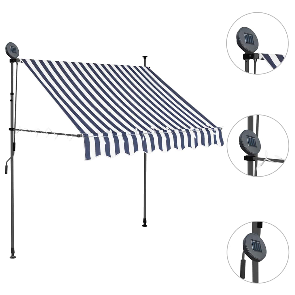 Einziehbare Markise Handbetrieben mit LED 100 cm Blau und Weiß