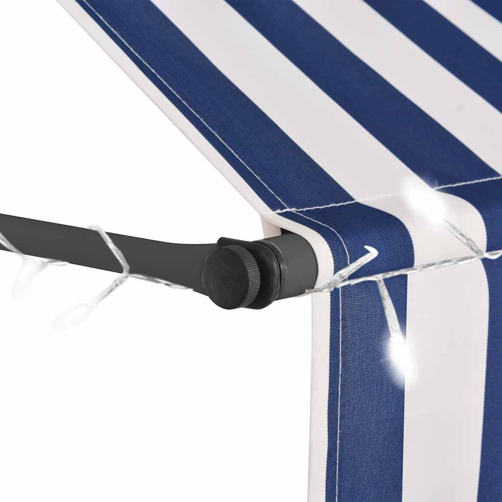 Einziehbare Markise Handbetrieben mit LED 300 cm Blau und Weiß