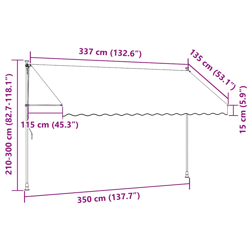 Einziehbare Markise Handbetrieben mit LED 350 cm Blau und Weiß