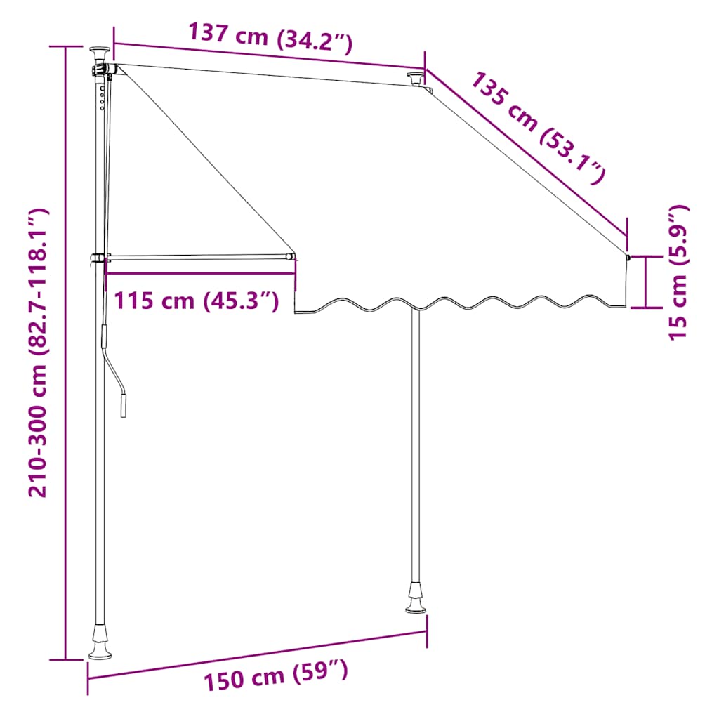 Einziehbare Markise Handbetrieben mit LED 150 cm Anthrazit