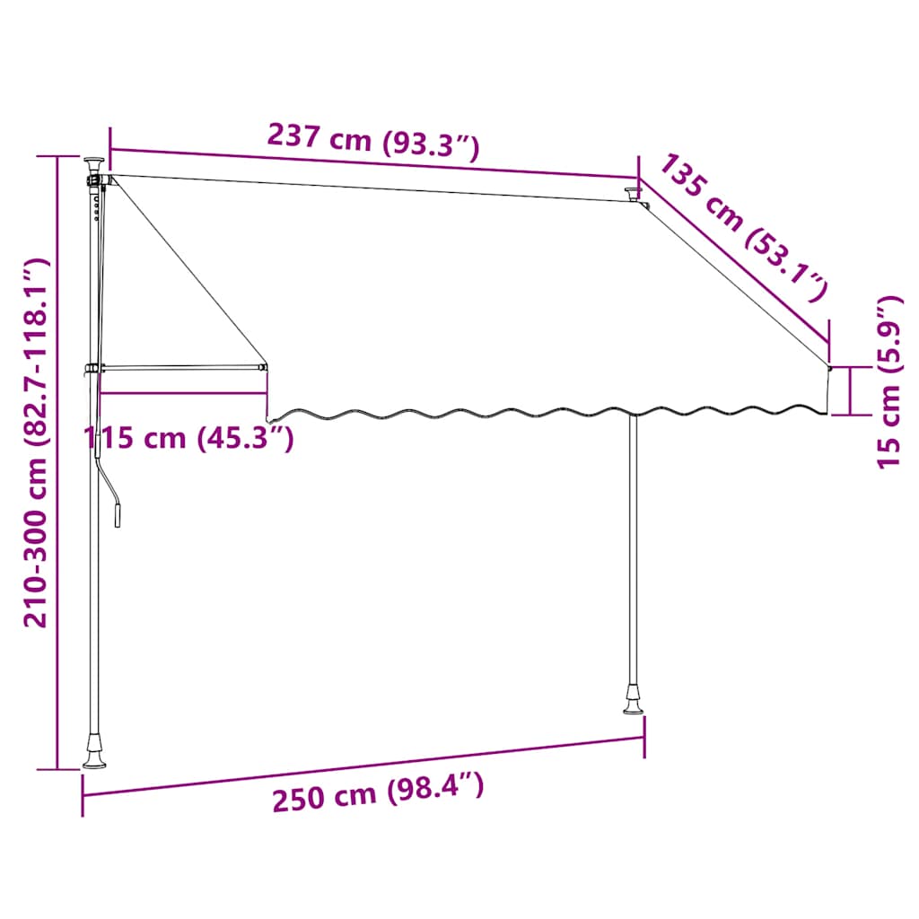 Einziehbare Markise Handbetrieben mit LED 250 cm Creme