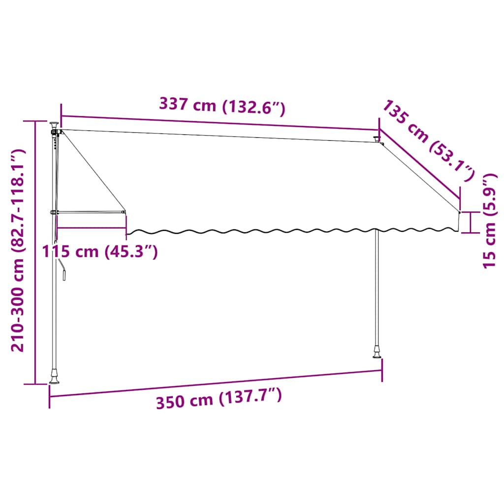 Einziehbare Markise Handbetrieben mit LED 350 cm Creme