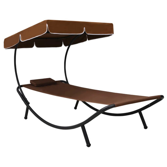 Chaise longue de jardin avec auvent et coussins marron