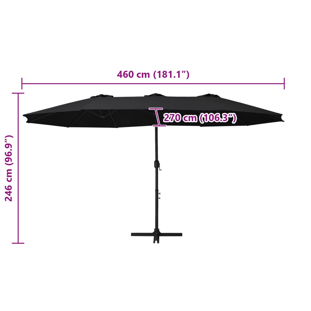 Parasol avec mât en aluminium 460x270 cm noir