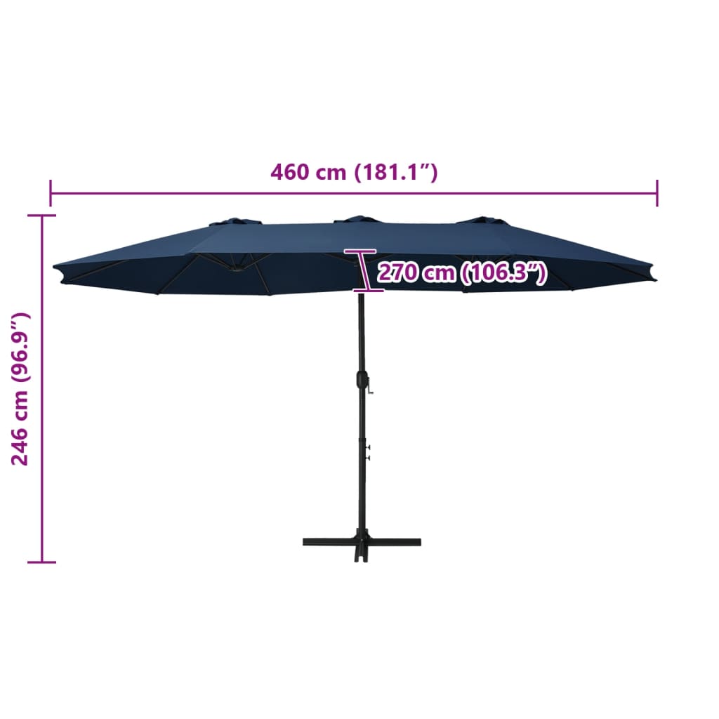 Parasol with aluminum pole 460x270 cm blue