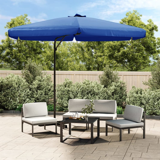 Parasol avec mât en acier 300 cm bleu azur