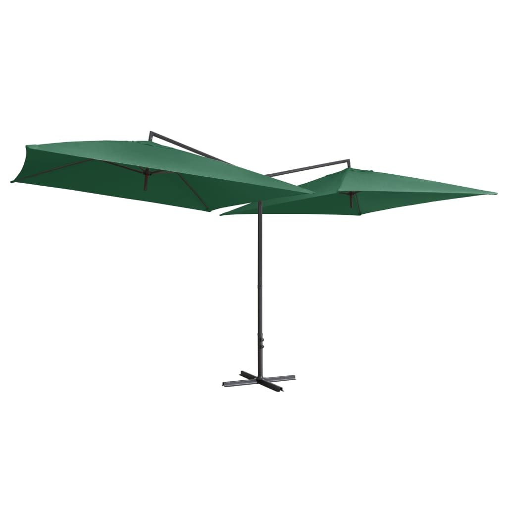 Parasol double avec mât en acier 250×250 cm vert