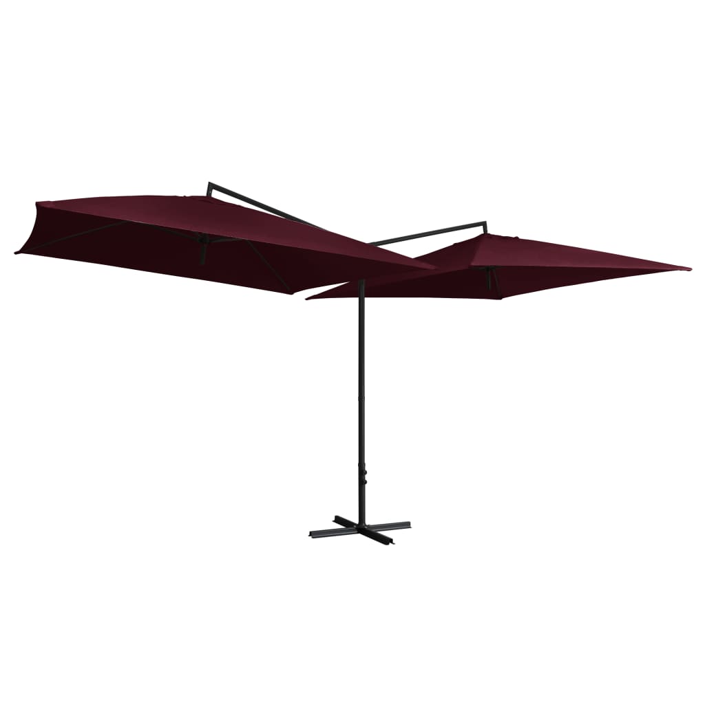 Parasol double avec mât en acier 250 x 250 cm Rouge Bordeaux