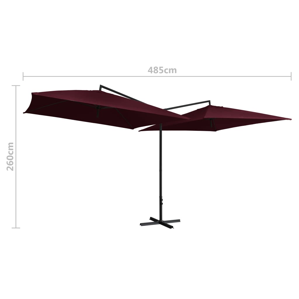 Parasol double avec mât en acier 250 x 250 cm Rouge Bordeaux