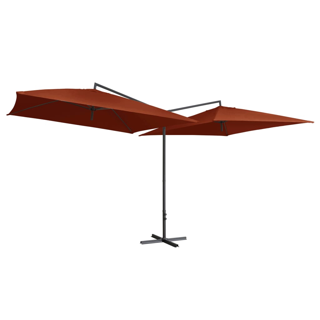 Parasol double avec mât en acier 250×250 cm rouge terre cuite