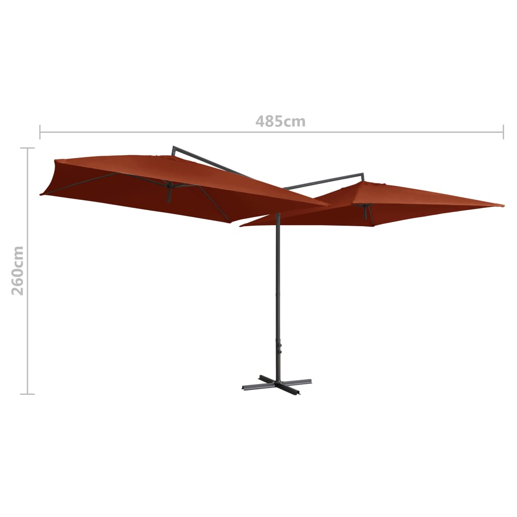 Parasol double avec mât en acier 250×250 cm rouge terre cuite