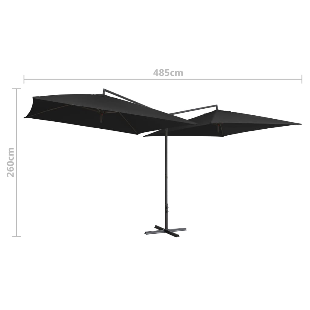 Doppelsonnenschirm mit Stahlmast 250×250 cm Schwarz