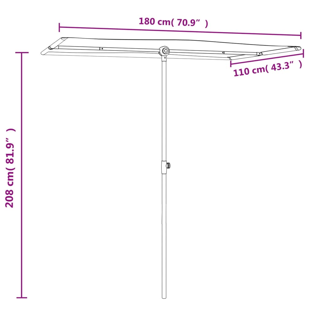 Parasol avec mât en aluminium 180 x 110 cm blanc sable