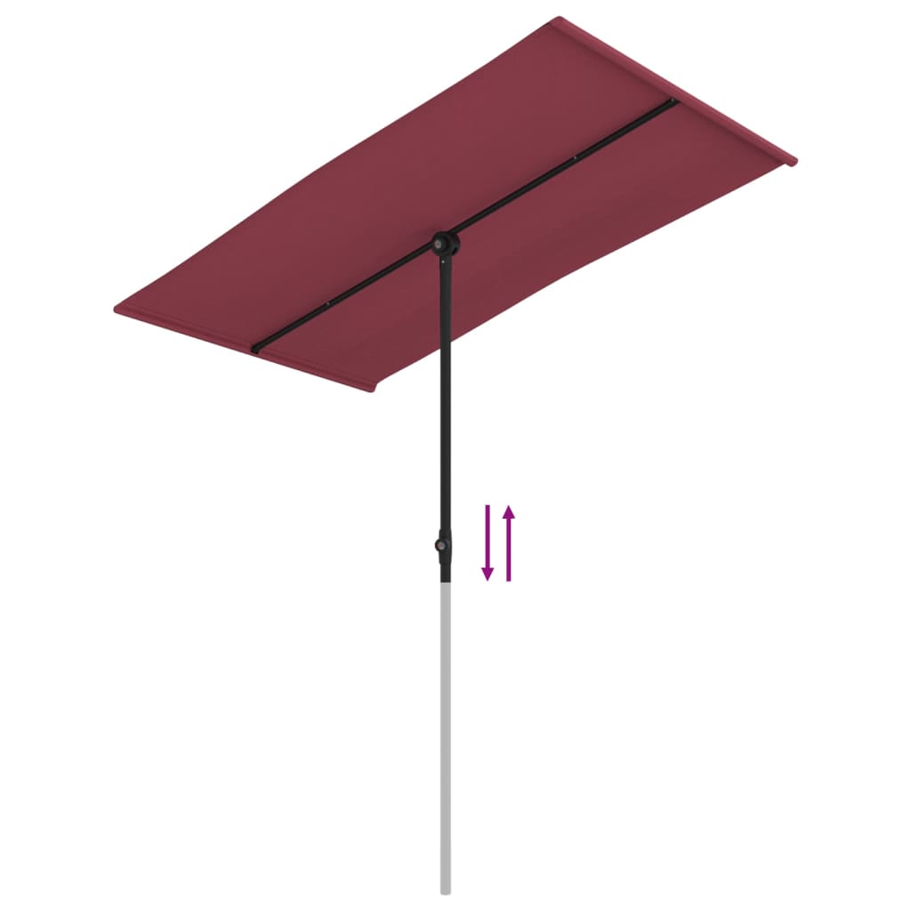 Parasol avec mât en aluminium 180 x 110 cm Rouge Bordeaux