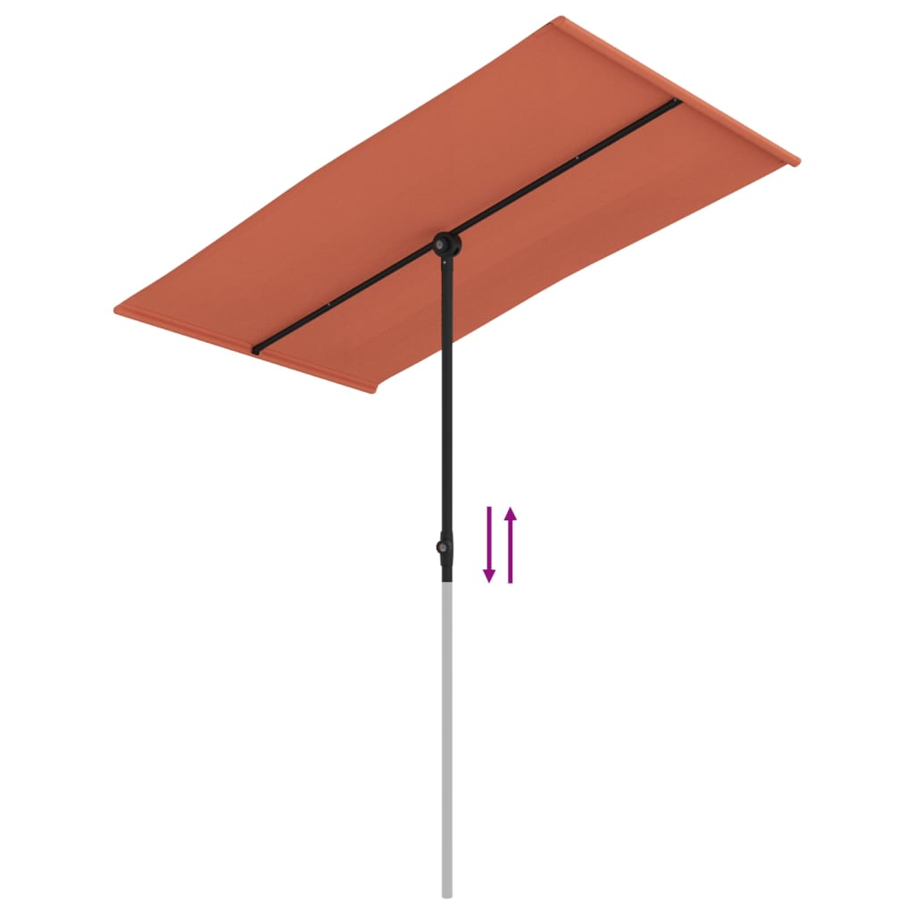 Parasol avec mât en aluminium 180 x 110 cm rouge terre cuite