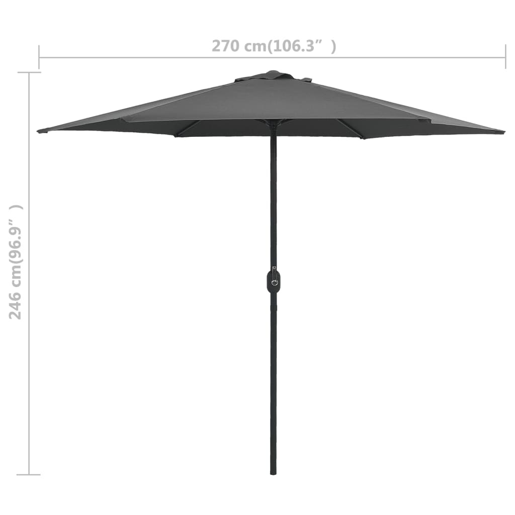 Parasol avec mât en aluminium 270 x 246 cm anthracite