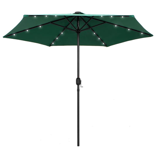 Parasol avec lumières LED et mât en aluminium 270 cm vert