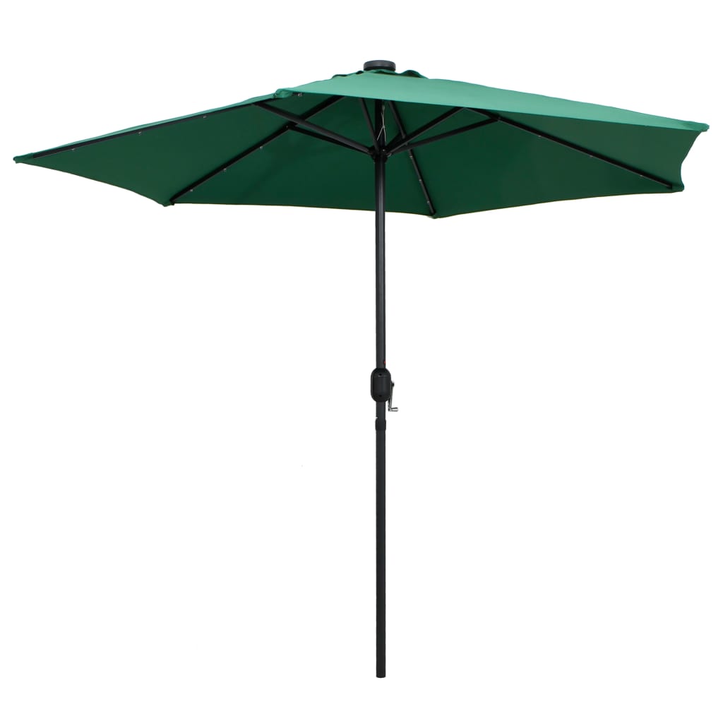 Parasol avec lumières LED et mât en aluminium 270 cm vert