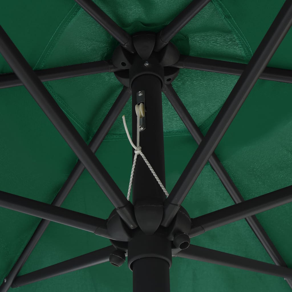 Parasol avec lumières LED et mât en aluminium 270 cm vert