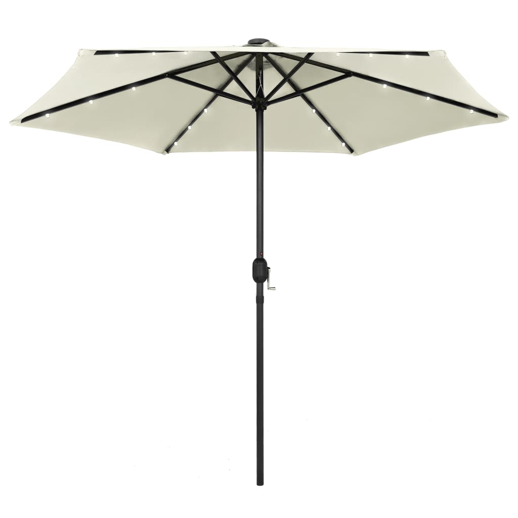 Parasol avec lumières LED et mât en aluminium 270 cm blanc sable