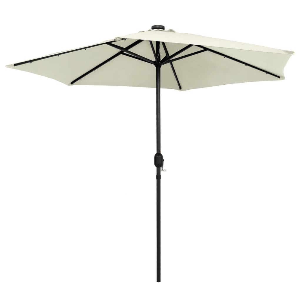 Parasol avec lumières LED et mât en aluminium 270 cm blanc sable