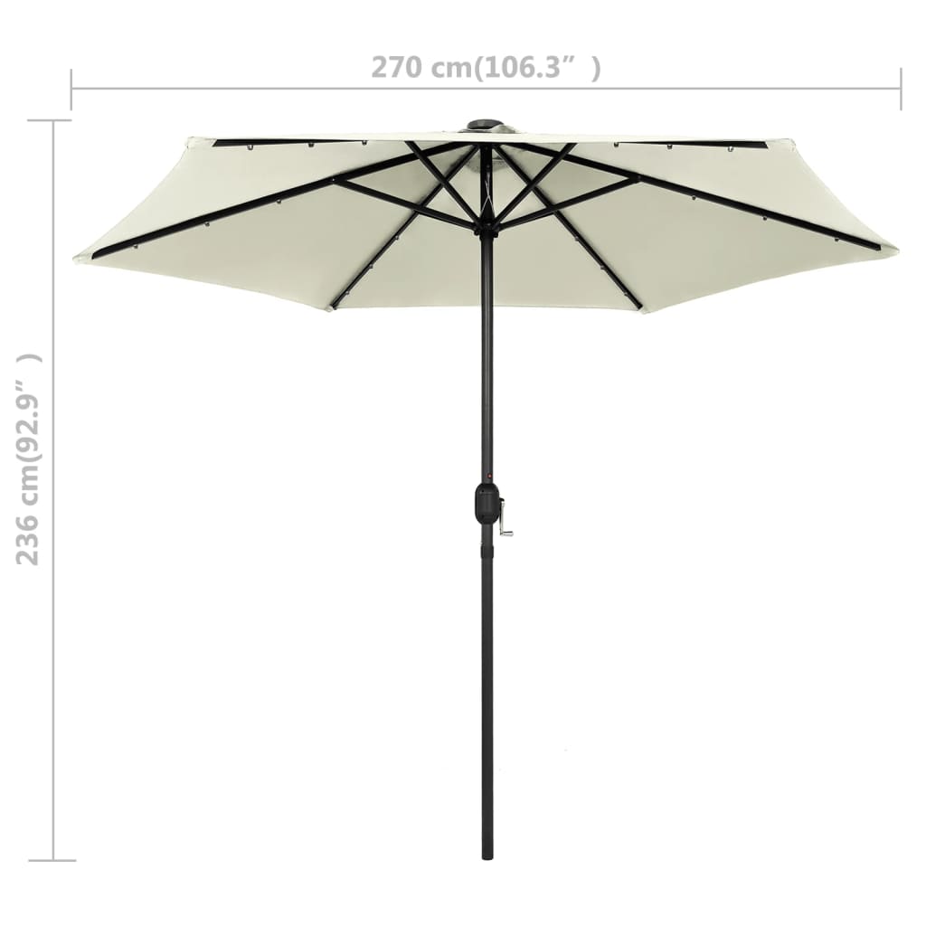 Parasol avec lumières LED et mât en aluminium 270 cm blanc sable