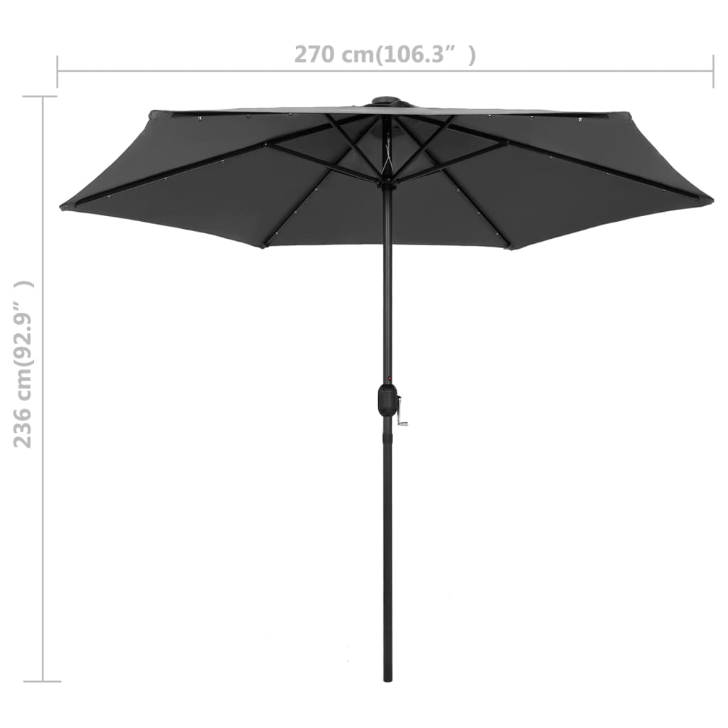 Parasol avec lumières LED et mât en aluminium 270 cm anthracite