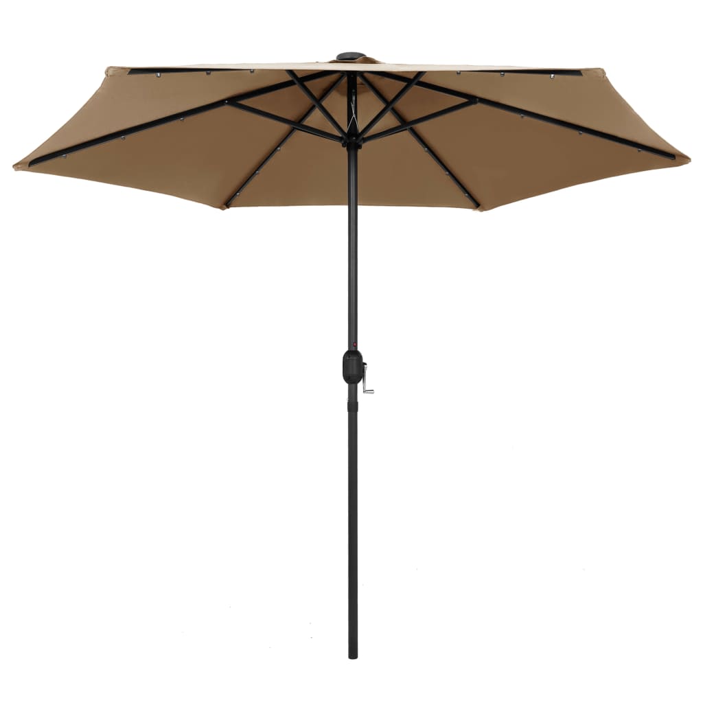 Parasol avec lumières LED et mât en aluminium 270 cm taupe